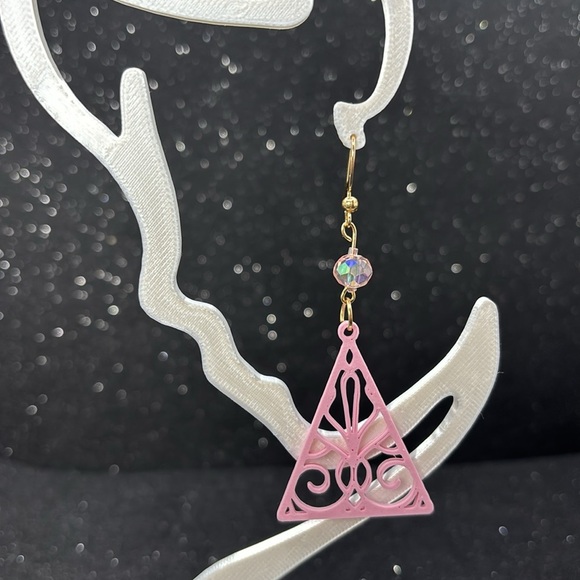 Pink Triangle Earrings - Picture 3 of 4